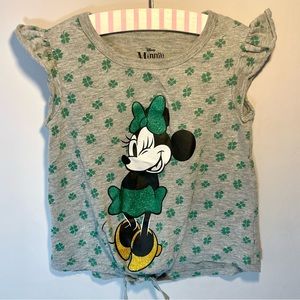 Disney Minnie Mouse St Patrick’s Day Shirt Green Glitter Shamrock Tie Top XS